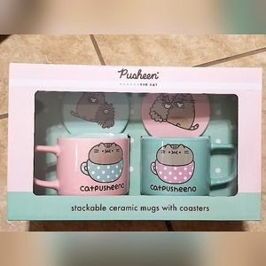 Pusheen The Cat Stackable Ceramic Mugs With Coasters